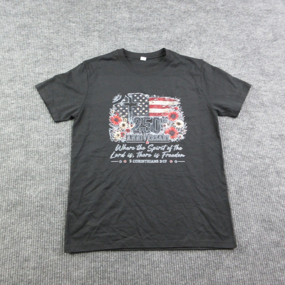 250th Anniversary Flag Shirt Mens M Black Crew Neck Cotton Graphic Tee